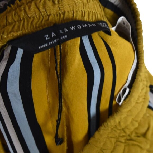 *Minor Flaws* Zara Woman Mustard Yellow Striped Wide-Leg Pants XS High Waist - Picture 5 of 11